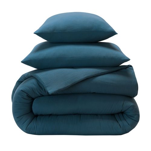 Housse De Couette 260x240 Bleu Canard En Coton