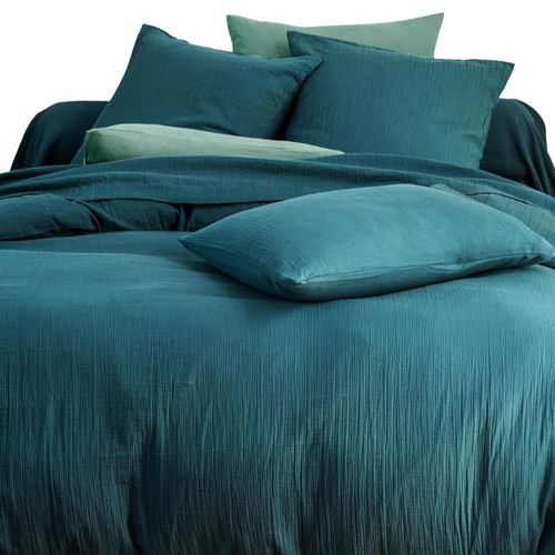 Housse De Couette 260x240 Bleu Canard En Coton