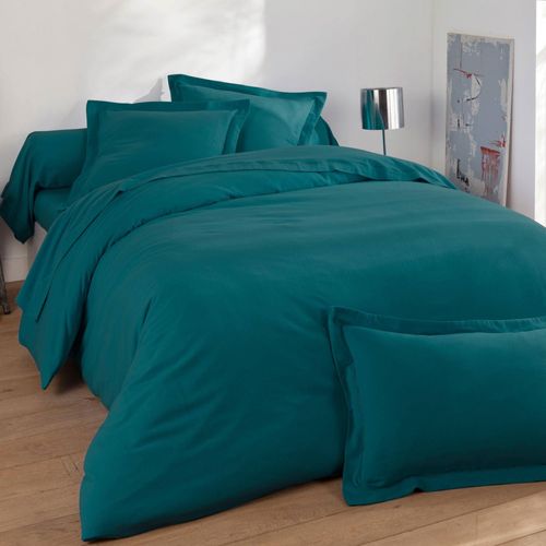 Drap-housse 160x200x28 Bleu Canard En Coton