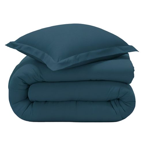 Housse De Couette 200x200 Bleu Canard En Coton