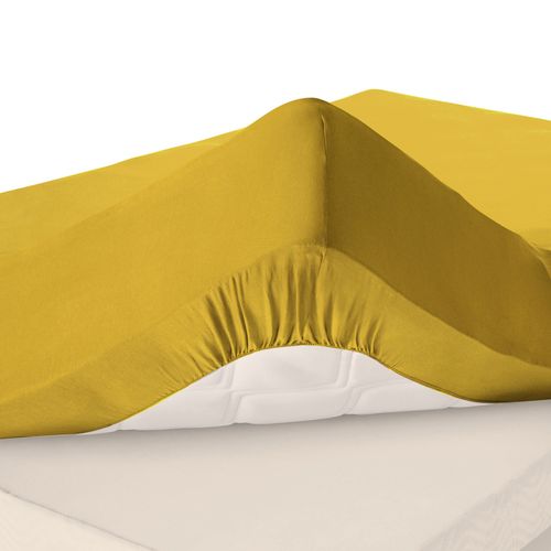 Drap-housse Grand Bonnet 160x200x32 Jaune Moutarde En Coton