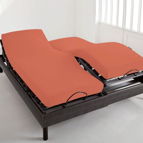 Drap-housse Tête Et Pied Reglable 140x190x28 Orange Terracotta En Coton
