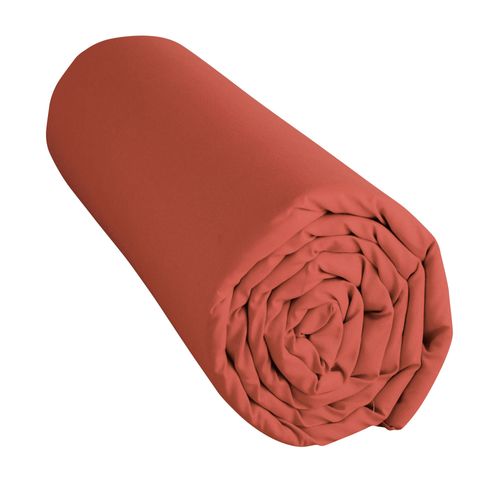 Drap-housse Tête Et Pied Reglable 160x200x28 Orange Terracotta En Coton