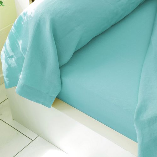 Drap-housse 90x200x28 Bleu Aqua En Lin