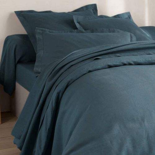 Drap-housse 90x200x28 Bleu Orage En Lin