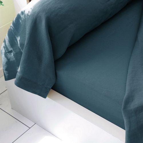 Drap-housse 140x200x28 Bleu Orage En Lin