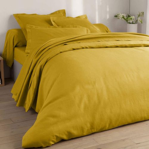 Drap-housse 90x200x28 Jaune Moutarde En Lin