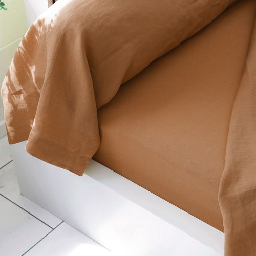 Drap-housse 140x200x28 Marron Caramel En Lin