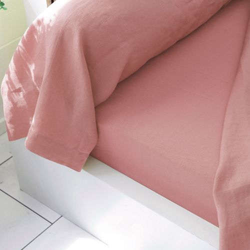 Drap-housse 90x200x28 Rose Thé En Lin