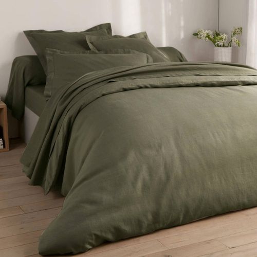 Drap-housse 90x200x28 Vert Kaki En Lin