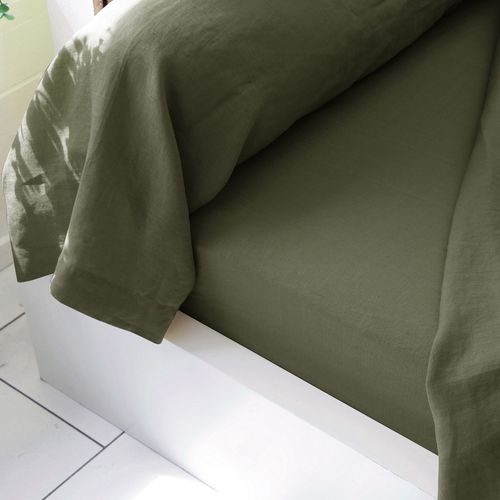 Drap-housse 90x200x28 Vert Kaki En Lin