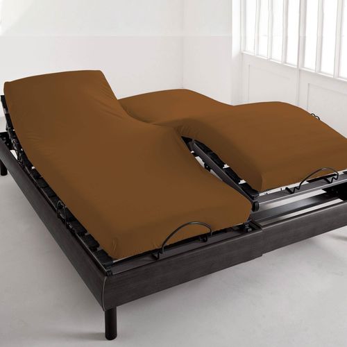Drap-housse Tête Et Pied Reglable 160x200x28 Marron Noisette En Coton