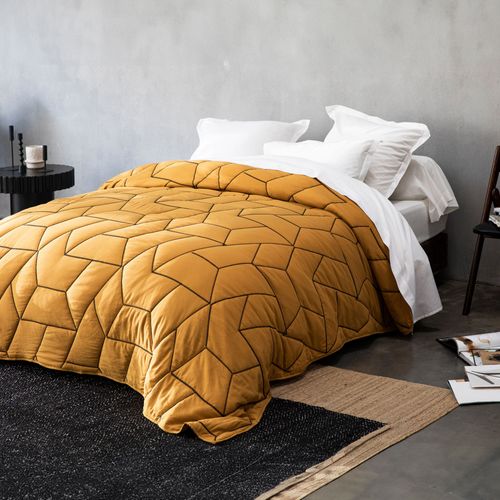 Jeté De Lit 250x260 Jaune Moutarde En Polyester