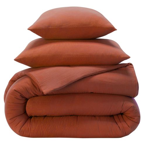 Housse De Couette 260x240 Orange Terracotta En Coton