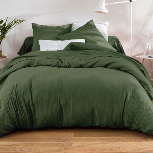 Housse De Couette 140x200 Vert Kaki En Coton