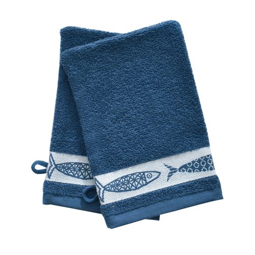 Lot De 2 Gant De Toilette 15x21 Bleu En Coton 450 G/m²