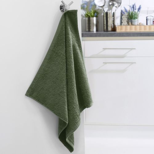 Lot De 2 Essuie-mains 50x50 Vert Olive En Coton