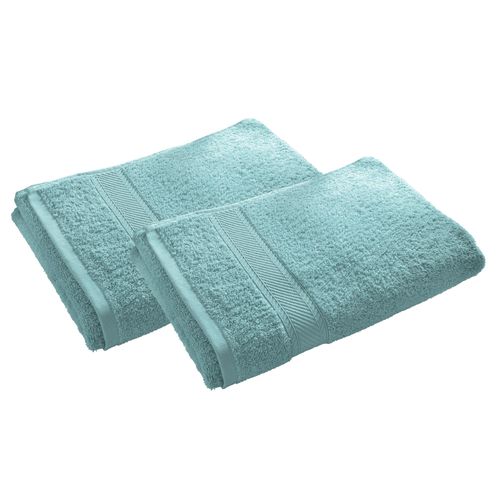 Lot De 2 Serviette De Toilette 50x100 Bleu Aqua En Coton