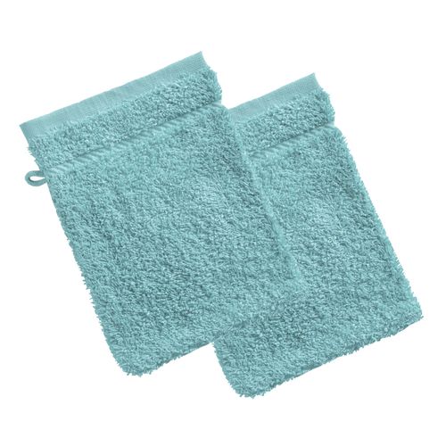 Lot De 2 Gant De Toilette 15x20 Bleu Aqua En Coton