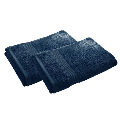 Lot De 2 Serviette De Toilette 50x100 Bleu Marine En Coton