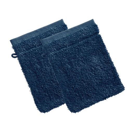 Lot De 2 Gant De Toilette 15x20 Bleu Marine En Coton