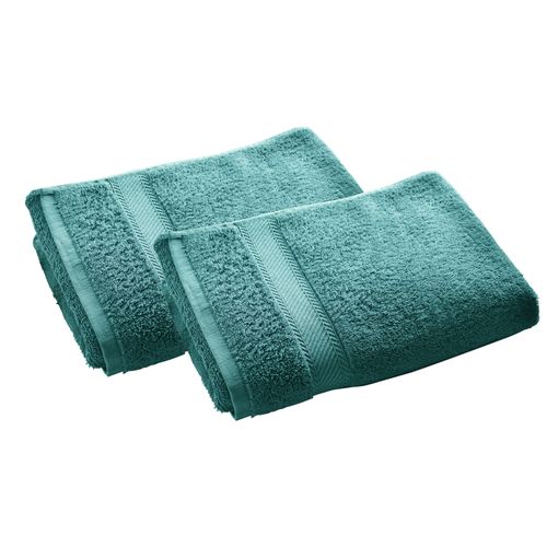 Lot De 2 Serviette De Toilette 50x100 Bleu Paon En Coton