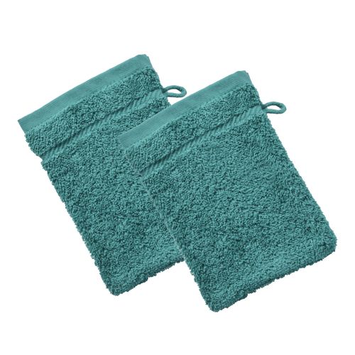 Lot De 2 Gant De Toilette 15x20 Bleu Paon En Coton