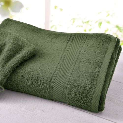 Lot De 2 Serviette De Toilette 50x100 Vert Olive En Coton
