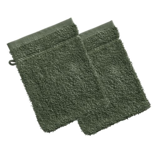 Lot De 2 Gant De Toilette 15x20 Vert Olive En Coton