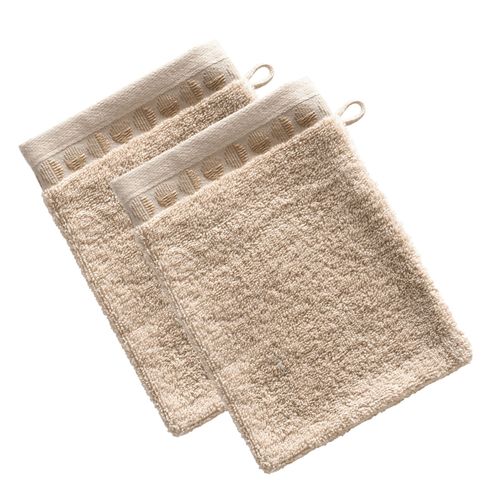 Lot De 2 Gant De Toilette 15x21 Beige En Coton 450 G/m²