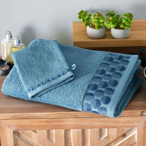 Lot De 2 Gant De Toilette 15x21 Bleu En Coton 450 G/m²
