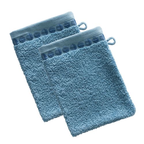 Lot De 2 Gant De Toilette 15x21 Bleu En Coton 450 G/m²