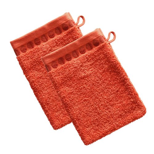 Lot De 2 Gant De Toilette 15x21 Orange Terracotta En Coton 450 G/m²