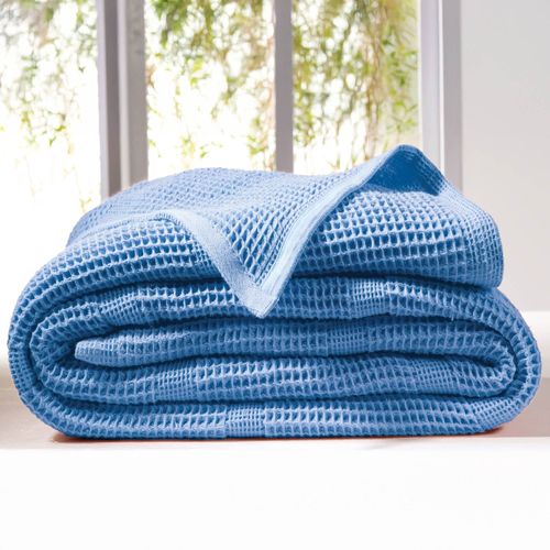 Couverture Tempérée 230x250 Bleu Azur En Coton