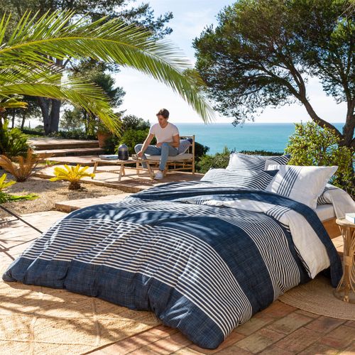 Housse De Couette 240x220 Bleu Marine En Coton