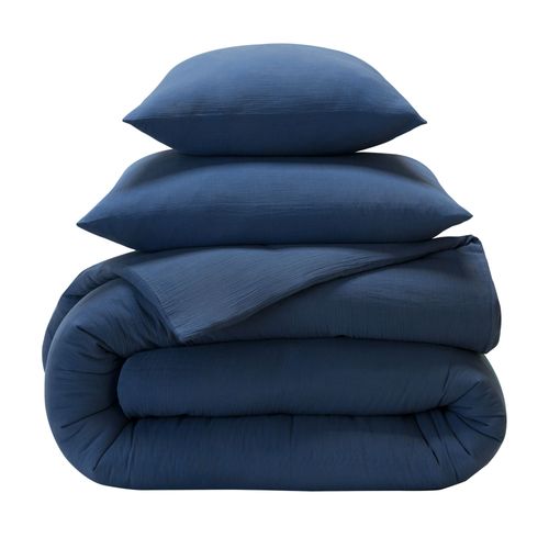 Housse De Couette 200x200 Bleu Denim En Coton