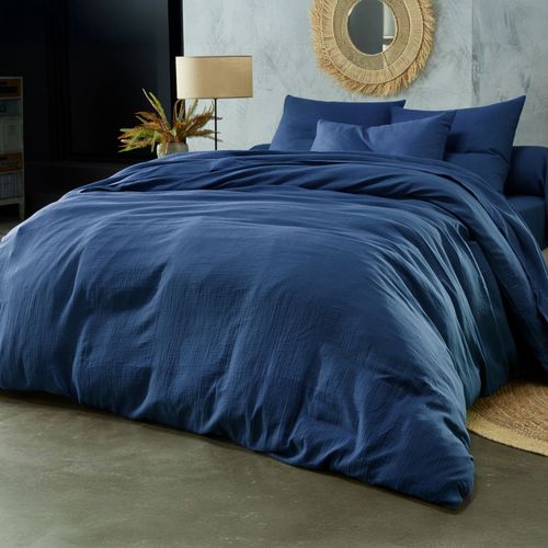 Housse De Couette 240x220 Bleu Denim En Coton