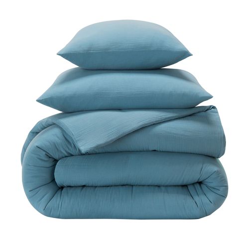 Housse De Couette 200x200 Bleu Glacier En Coton