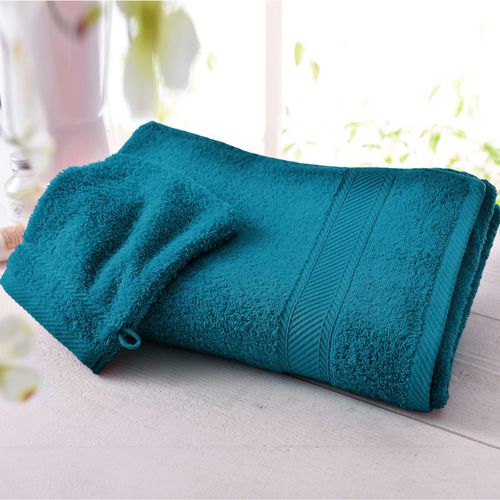 Lot De 2 Serviette De Toilette 50x100 Bleu Canard En Coton