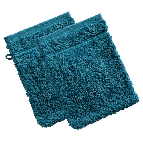 Lot De 2 Gant De Toilette 15x20 Bleu Canard En Coton