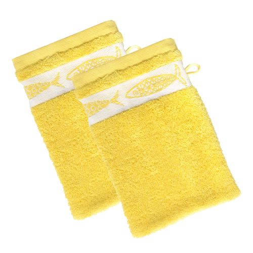 Lot De 2 Gant De Toilette 15x21 Jaune Mimosa En Coton 450 G/m²