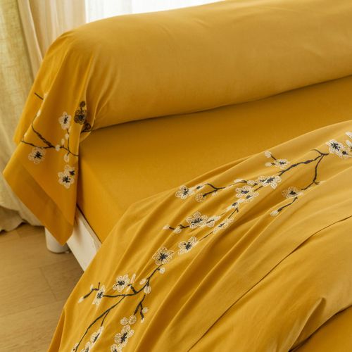 Drap-housse 90x190x28 Jaune Ocre En Coton