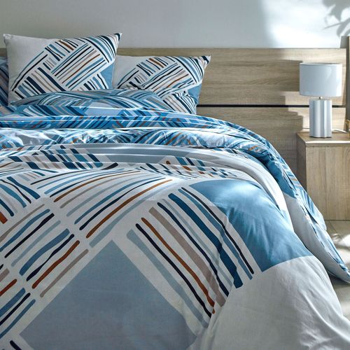 Drap-housse 140x190x28 Bleu Grisé En Coton