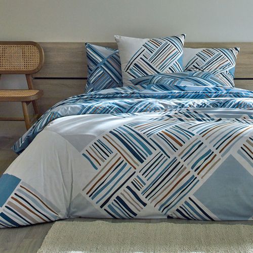 Drap-housse 140x190x28 Bleu Grisé En Coton