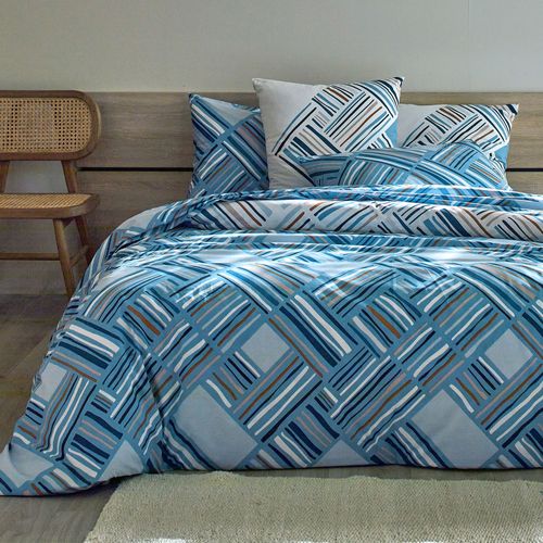 Drap-housse 140x190x28 Bleu Grisé En Coton