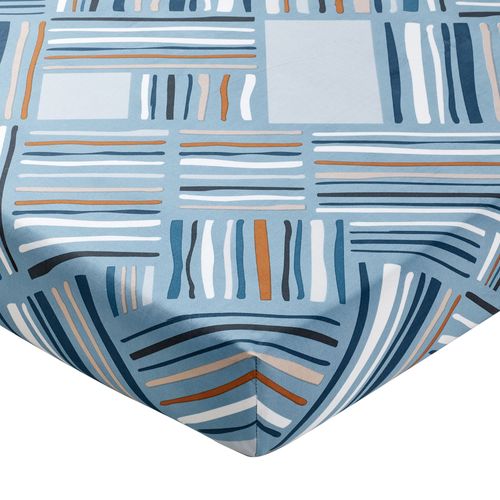 Drap-housse 140x190x28 Bleu Grisé En Coton