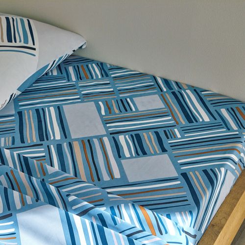 Drap-housse 140x190x28 Bleu Grisé En Coton