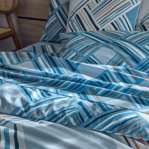 Housse De Couette 240x220 Bleu Grisé En Coton