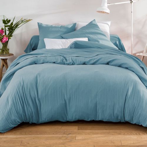 Drap-housse 180x200x28 Bleu Glacier En Coton
