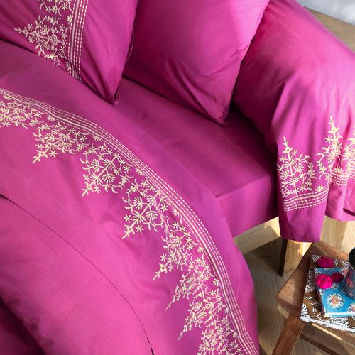 Drap-housse 160x200x28 Rose Fuchsia En Coton